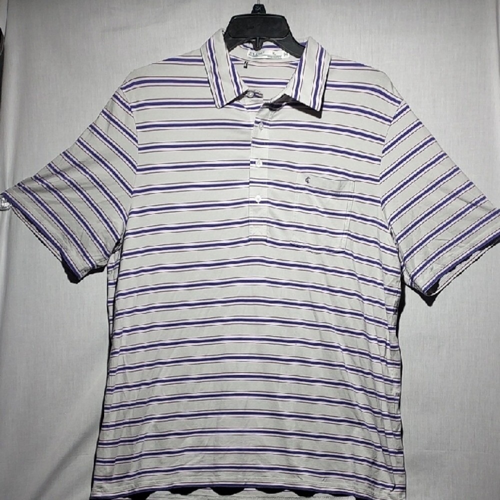 Criquet Cotton Spandex Striped Mens Polo Shirt US Size XL